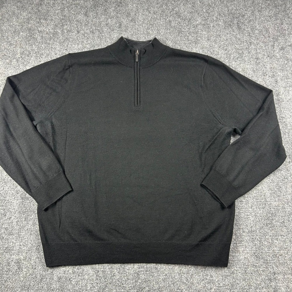 UNTUCKit Quarter Zip Sweater Men XXXL Black 100% Merino Wool Pullover Knit